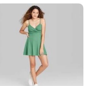#471 wild fable Green Spaghetti-Strap Skater Mini Dress. Excellent Condition